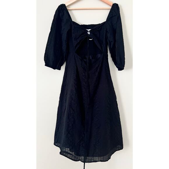 NWOT WRAY NYC Jules Midi Dress Black Cutout Cinch Tie Ethical Textured Cotton L - Picture 4 of 12
